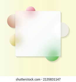 Modern background with glass morphism vector effect. Transparent glass card design. Glassmorphism trend style. Abstract banner with colored, white circles with blur and shadows. Vector illustration.