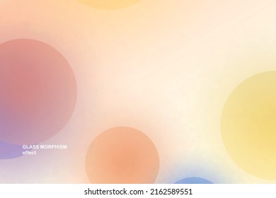 Modern background with glass morphism vector effect. Transparent glass card design. Glassmorphism trend style. Abstract banner with colored, white circles with blur and shadows. Vector illustration.