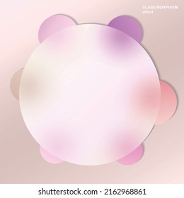 Fondo moderno con efecto vector de morfismo de vidrio. Diseño transparente de una tarjeta de vidrio. Estilo de tendencia del glasmorfismo. Pancarta abstracta con círculos blancos de colores, borrosos y sombras. Ilustración vectorial.