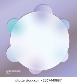 Fondo moderno con efecto vector de morfismo de vidrio. Diseño transparente de una tarjeta de vidrio. Estilo de tendencia del glasmorfismo. Pancarta abstracta con círculos blancos de colores, borrosos y sombras. Ilustración vectorial.