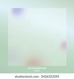 Modern background with glass morphism vector effect. Transparent glass card design. Glassmorphism trend style. Abstract banner with colored, white circles with blur and shadows. Vector illustration.