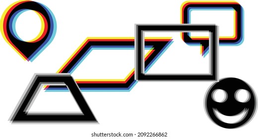 Modern background with glitched symbols .Vector design composition with various blurry geometric shapes . Abstract 