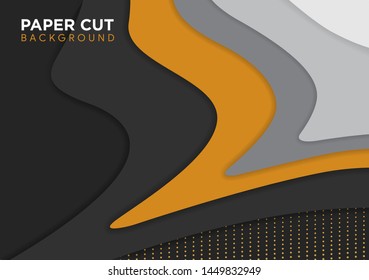 Modern background with glitter effect. Abstract realistic paper cut background. Abstract geometric background. Vector 3d illustration. Vector illustration. flat gold, grey and black color