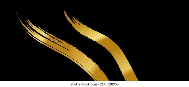 Modern background with golden 
 brush stroke. Abstract luxury golden wave line on black background. Vector EPS 10