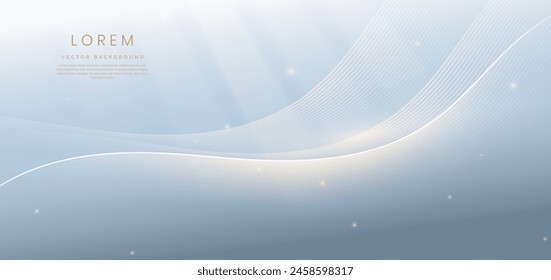 Modern background with golden curved lines and lighitng effect sparkle. Vector illustration 