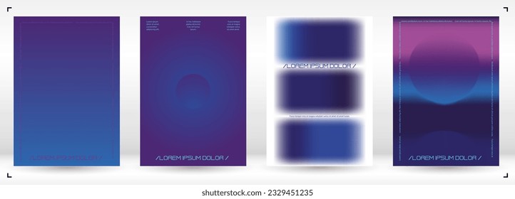 Modern Background with Gradient Mesh Holographic Shapes. Vector Poster Design for your Business. Minimal Print Set in Purple Blue Colors for Your Identity Style. 
