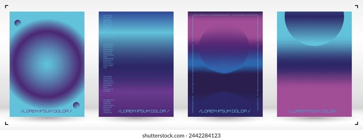 Modern Background with Gradient Mesh Holographic Shapes. Vector Flyer Design for your Identity. Minimal Print Set in Purple Blue Colors for Your Identity Style. 