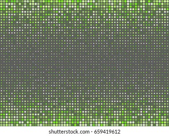 Modern background graphic design with light and dark green circles of different size arranged in lines on grey. Half tone dots abstract vector geometric pattern. Horizontal banner or cover template.
