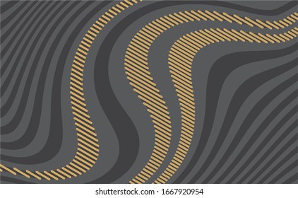 Moderner Hintergrund aus grauen Linien mit goldenen Elementen. Für Cover, Visitenkarten, Banner, Drucke auf Kleidung, Wanddekor, Plakate, Websites, soziale Netzwerke, Videos. Vektorillustration