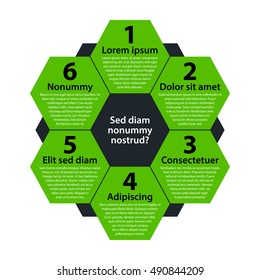 Modern background with green hexagons. Each shape represents option or choice.