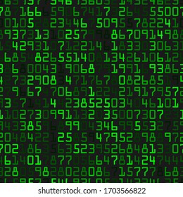 Modern background with green numbers on a black background. Programming computer code technology concept. Abstract matrix seamless pattern vector illustration