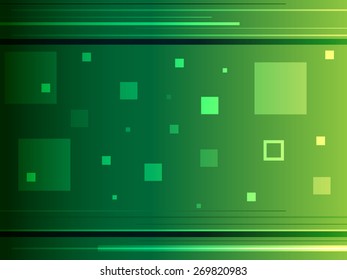 Modern background with green squares and lines