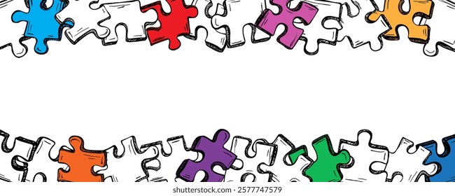 Modern background with hand drawn jigsaw puzzles piece. Vector illustration
