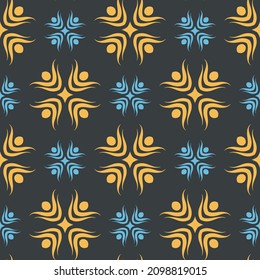 Modern background image with trendy decorative floral ornament on black background. Fabric texture swatch, seamless wallpaper. Vector illustration