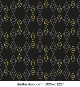 Modernes Hintergrundbild mit trendigem geometrischem Ornament auf schwarzem Hintergrund für Ihre Designprojekte, nahtlose Muster, Tapetentexturen mit flachem Design. Vektorgrafik