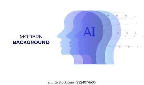 Modern background metaphor of artificial intelligence, modern technologies, robots, man with technical elements in his head. Concept of technology and engineering