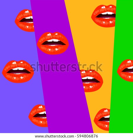 Modern background with open mouth. Red sexy lips. Beautiful lips of woman with red lipstick and gloss