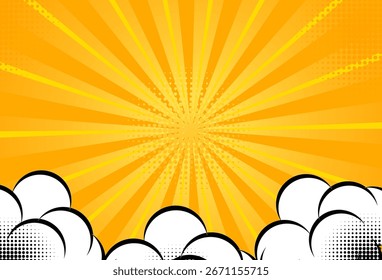Fondo moderno Fondo cómico naranja y amarillo con nubes.abstracto Memphis.Vector EPS 10