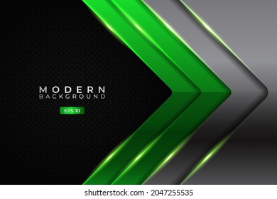 Modern Background Overlapped Layer Glowing Green Metallic Arrow with Silver