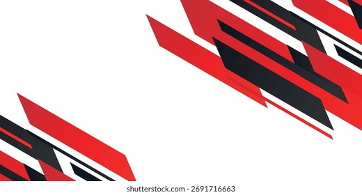 Fondo moderno con Formas geométricas abstractas superpuestas en rojo y negro. Tecnología y fondo de temática deportiva. Concepto futurista para portadas, Anuncios, folletos, certificados y tarjetas.