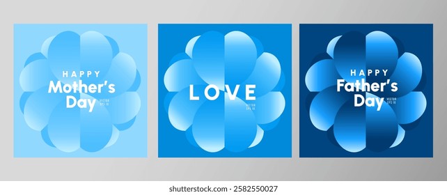 Modern background pattern. Blue Heart, Love concept. Theme of happy mother's and father's day. Template set for social media, banner, book cover, webdesign, presentation,brand identity.