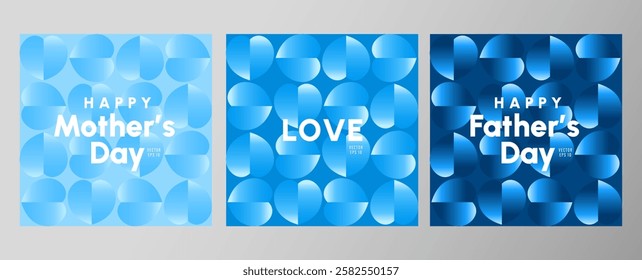 Modern background pattern. Blue Heart, Love concept. Theme of happy mother's and father's day. Template set for social media, banner, book cover, webdesign, presentation,brand identity.