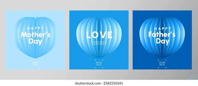 Modern background pattern. Blue Heart, Love concept. Theme of happy mother's and father's day. Template set for social media, banner, book cover, webdesign, presentation,brand identity.