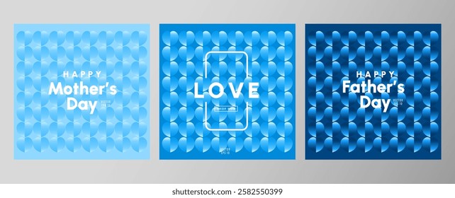 Modern background pattern. Blue Heart, Love concept. Theme of happy mother's and father's day. Template set for social media, banner, book cover, webdesign, presentation,brand identity.