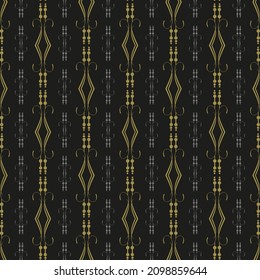 Modern background pattern with golden decorative elements on black background. Fabric texture swatch, seamless wallpaper. Vector illustration