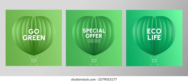 Modern background pattern. Sustainability, Technology and Creative concept. Theme of eco green heart. Template set for social media, banner, book cover, webdesign, presentation,brand identity.