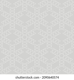 Modern background pattern with white geometric ornament on gray background. Fabric texture swatch, seamless wallpaper. Vector illustration