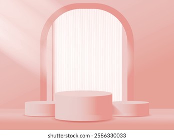 Modern background platform with pink glass podium. Background vector 3d rendering crystal modern podium platform. stand show cosmetic product. Stage showcases on pedestal modern 3d studio platform