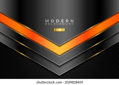 Modern Background Realistic 3D Overlapped Metallic Technology Glossy Orange and Silver