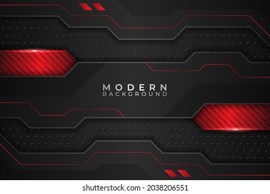 Modern Background Realistic Metallic Technology Glowing Red and Dark