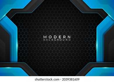 Modern Background Realistic Technology Blue with Dark Hexagon Pattern