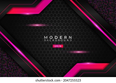 Modern Background Realistic Technology Diagonal Glowing Gradient Pink Metallic with Hexagon Pattern