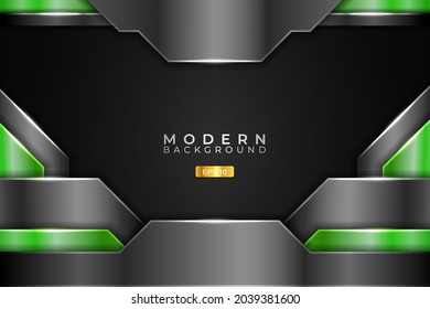 Modern Background Realistic Technology Overlapped 3D Metallic Shiny Green and Grey
