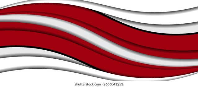 A modern background with red and white colors. The background features smooth, flowing waves with a glossy red and matte white texture. Business style background, professional geometric background.