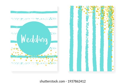 Modern Background. Save Date Painting Set. Turquoise Minimal Element. White Print. Mint Glittery Illustration. Golden Birthday Invite. Mothers Magazine. Stripe Modern Background