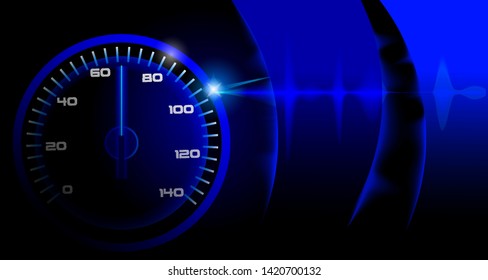 Modern background with speedometer.dashboard in neon light with high-tech elements