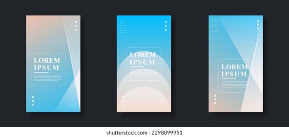 Modern background. story template, abstract frame, pastel blue and orange gradation, memphis