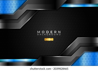 Modern Background Technology Realistic 3D Metallic Shiny Light Blue and Black