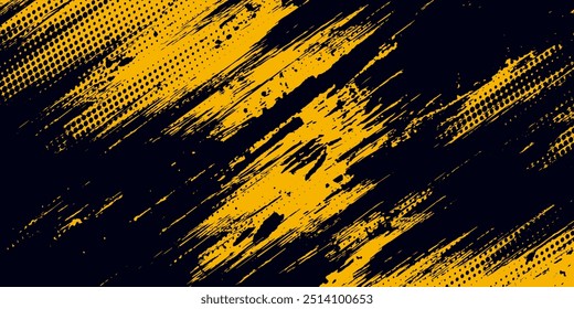 Textura de fundo moderna preto amarelo grunge pinceladas. amarelo grunge ponto