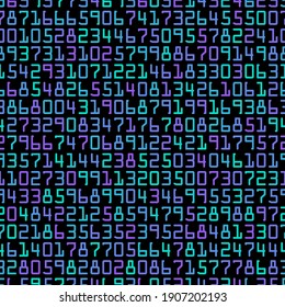 Fondo moderno con números ultravioletas en un fondo negro. Concepto de tecnología de código informático de programación. Matriz abstracta ilustración vectorial sin costuras