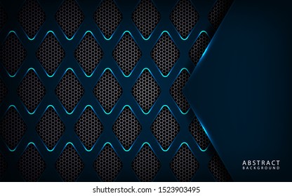 Modern background vector on dark space. Abstract metallic dark blue frame layout modern tech design template for use element cover, banner, advertising, flyer, card, and wallpaper.