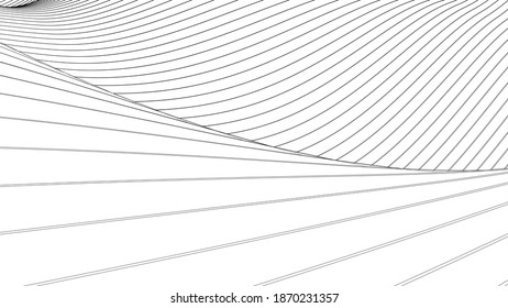 Fondo moderno de olas de muchas superficies. Ilustración vectorial. Presentado en 3d