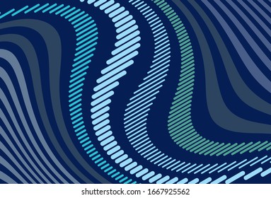 Modern background of wavy lines in blue tones. For covers, business cards, banners, prints on clothes, wall decor, posters, sites, social networks, videos. Vector illustration