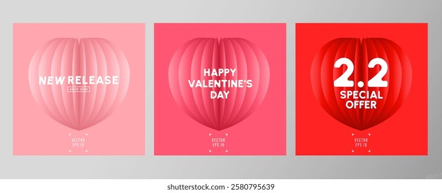 Modern background.Pink and Red Heart. Theme of valentine's day. Template set for social media, banner, book cover, webdesign, presentation,brand identity. 2.2 special offer ad.