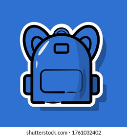 Modern backpack sticker illustration in doodle style, cute bag with blue color and outlines for label, logo etc. Trendy bag for school and students. Eps 10 vector