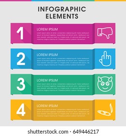 Modern bad infographic template. infographic design with bad icons includes cigarette, dislike, devil emot. can be used for presentation, diagram, annual report, web design.